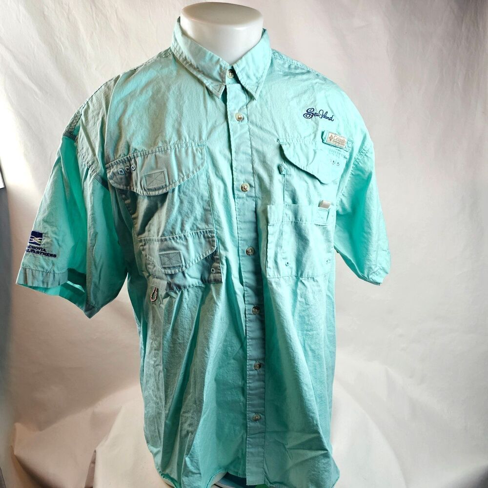 Columbia PFG Shirt Mens XL Blue Fishing Aqua Sea Island Vented Gorpcore Wachovia